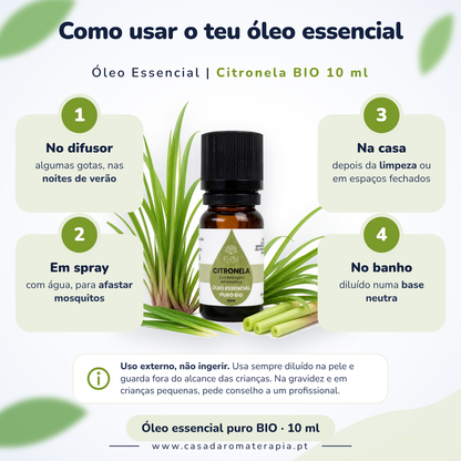 Óleo Essencial de Citronela de Java | Cymbopogon winterianus | BIO | 10ml | Casa d'Aromaterapia