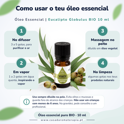 Óleo Essencial de Eucalipto | Eucalyptus globulus | BIO | 10ml | Casa d'Aromaterapia