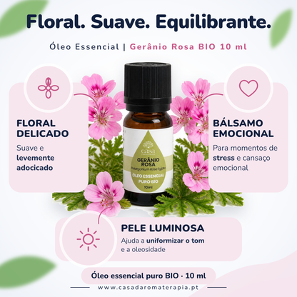 Óleo Essencial de Gerânio Rosa | Pelargonium graveolens | BIO | 10ml | Casa d'Aromaterapia