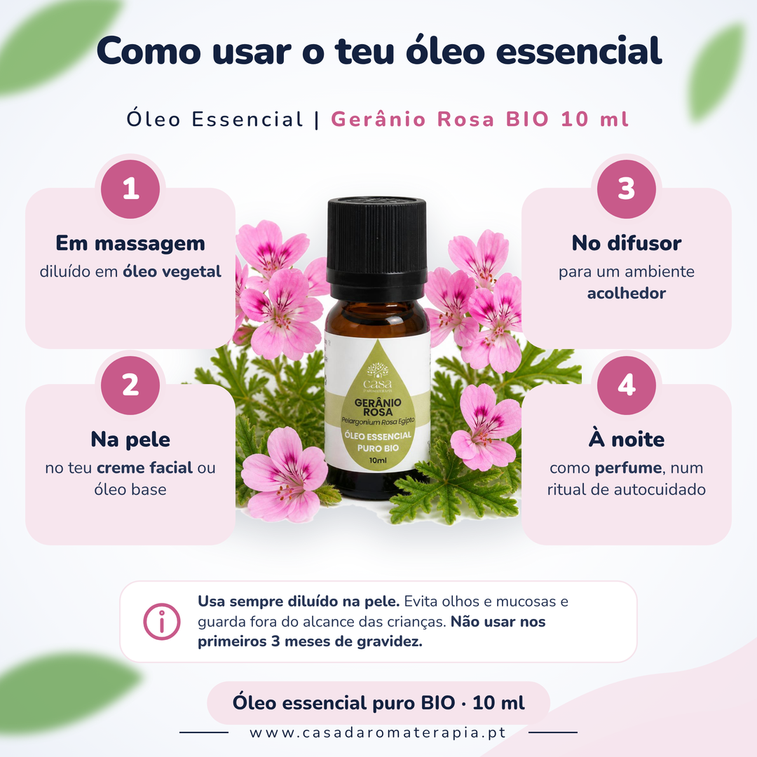 Óleo Essencial de Gerânio Rosa | Pelargonium graveolens | BIO | 10ml | Casa d'Aromaterapia