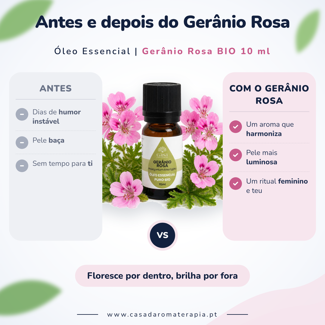 Óleo Essencial de Gerânio Rosa | Pelargonium graveolens | BIO | 10ml | Casa d'Aromaterapia