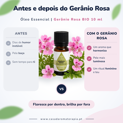 Óleo Essencial de Gerânio Rosa | Pelargonium graveolens | BIO | 10ml | Casa d'Aromaterapia
