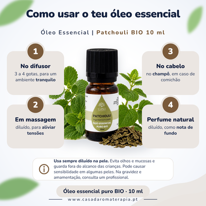 Óleo Essencial de Patchouli | Pogostemon cablin | BIO | 10ml | Casa d'Aromaterapia