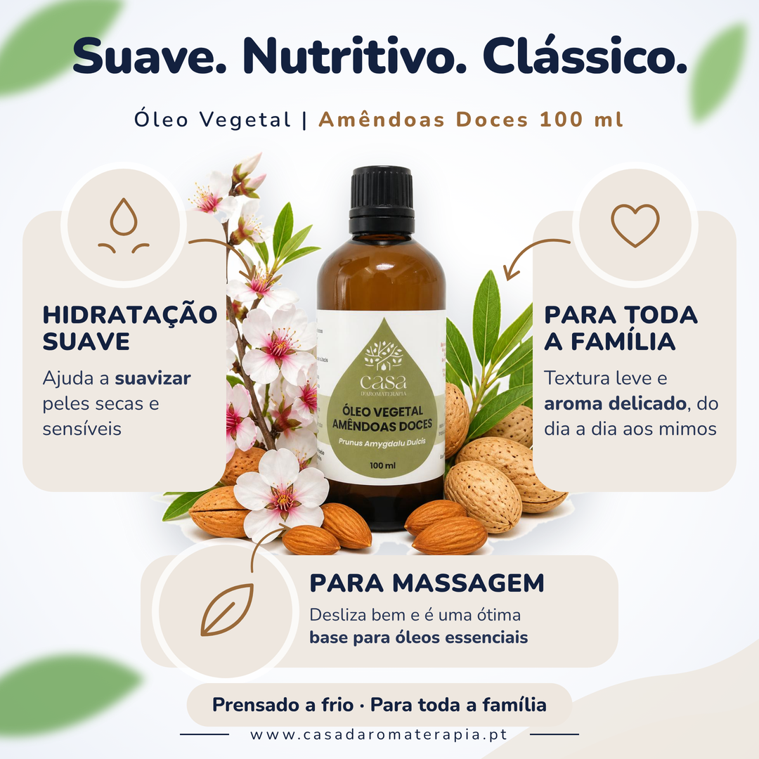Óleo Vegetal de Amêndoas Doces | Prunus amygdalus dulcis | 100ml | Casa d'Aromaterapia