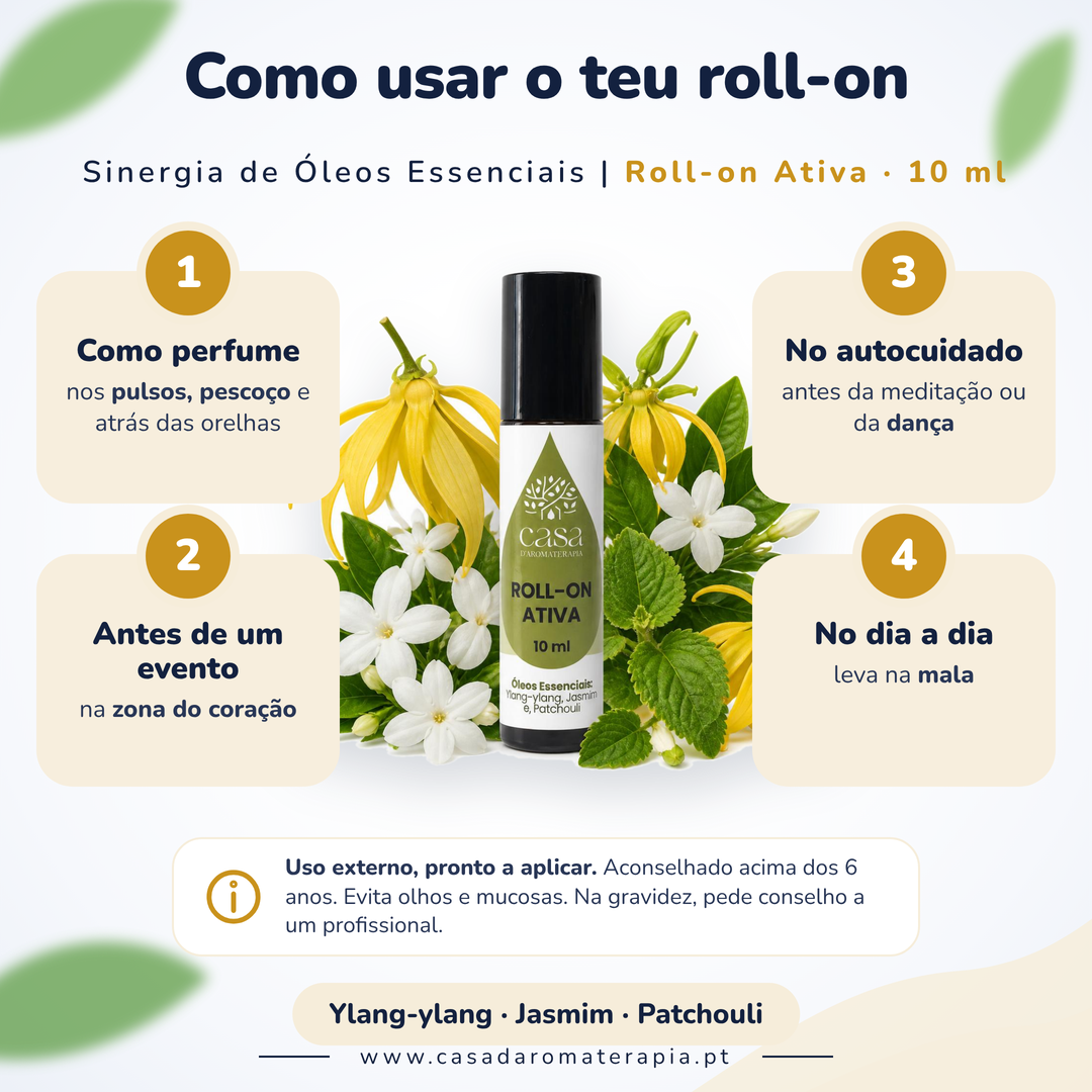 Roll-on Ativa – Energia Feminina e Inspiração em Cada Gota | Casa d'Aromaterapia