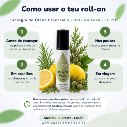 Roll-on Foco – Clareza mental e concentração em qualquer lugar | Casa d'Aromaterapia