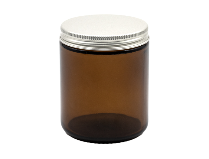 Boião em vidro ambar 200ml c/ tampa inox