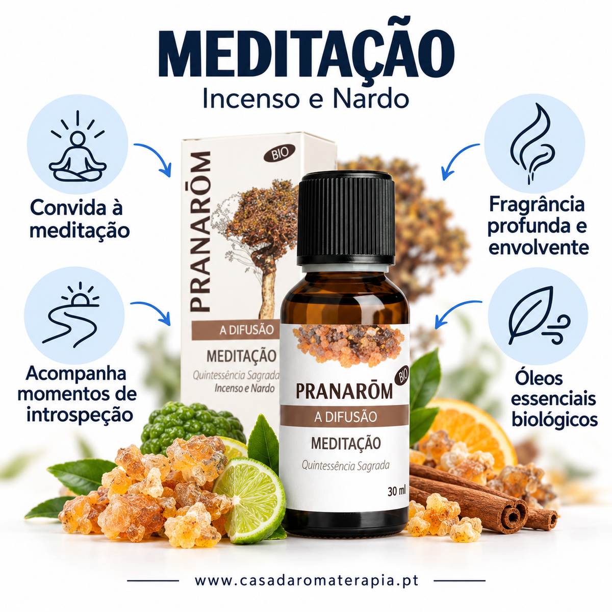 Óleos essenciais para difusor 30ml bio | Meditação Pranarôm