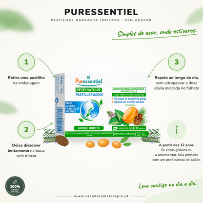 Pastilhas Garganta Irritada Sem Açúcar - Puressentiel 18 pastilhas