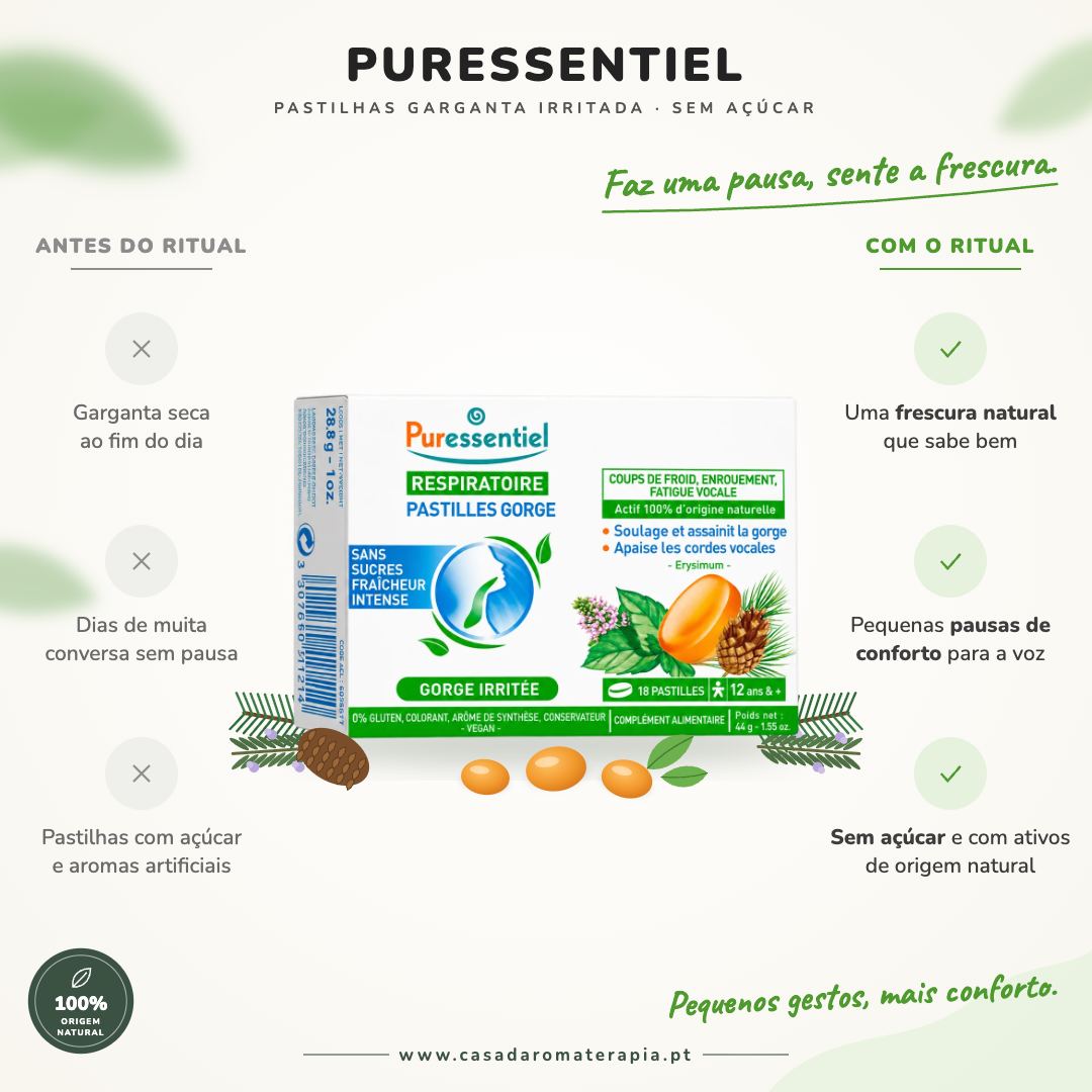 Pastilhas Garganta Irritada Sem Açúcar - Puressentiel 18 pastilhas