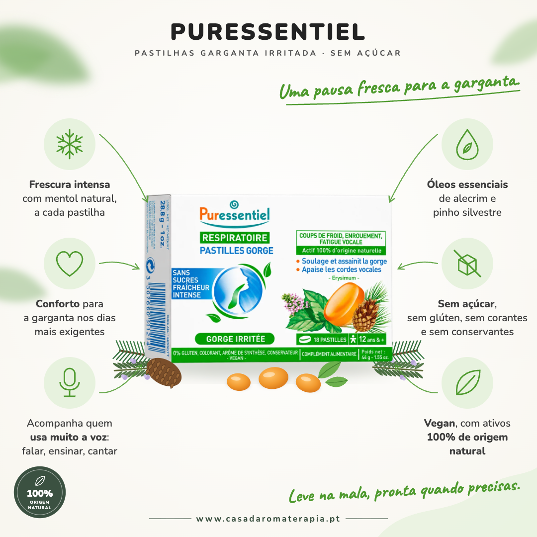 Pastilhas Garganta Irritada Sem Açúcar - Puressentiel 18 pastilhas