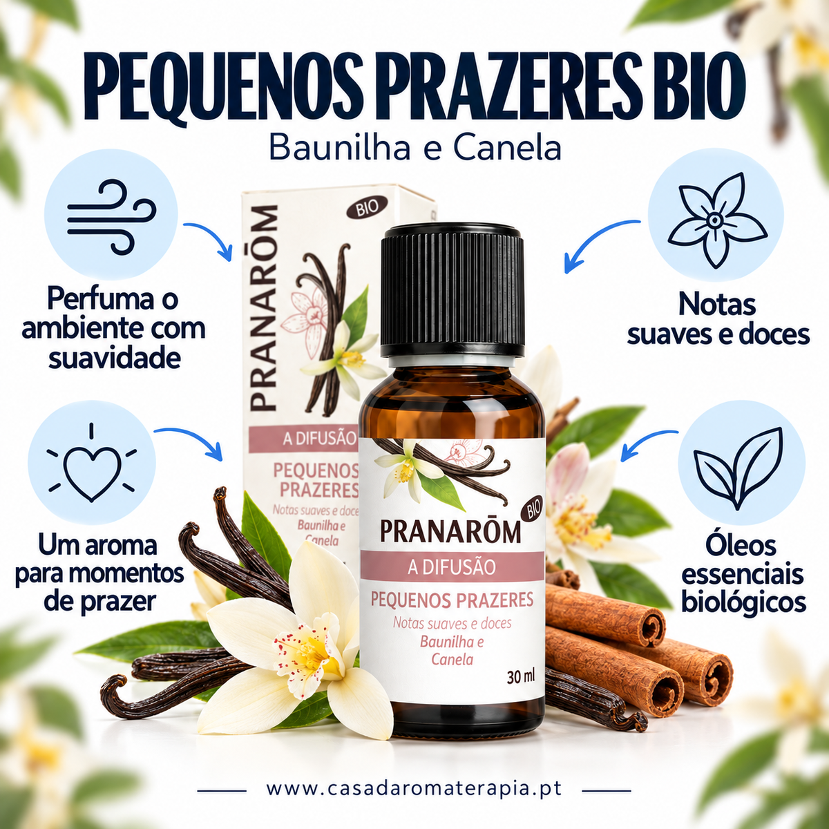 Óleos essenciais para difusor 30ml bio | Pequenos Prazeres Pranarôm