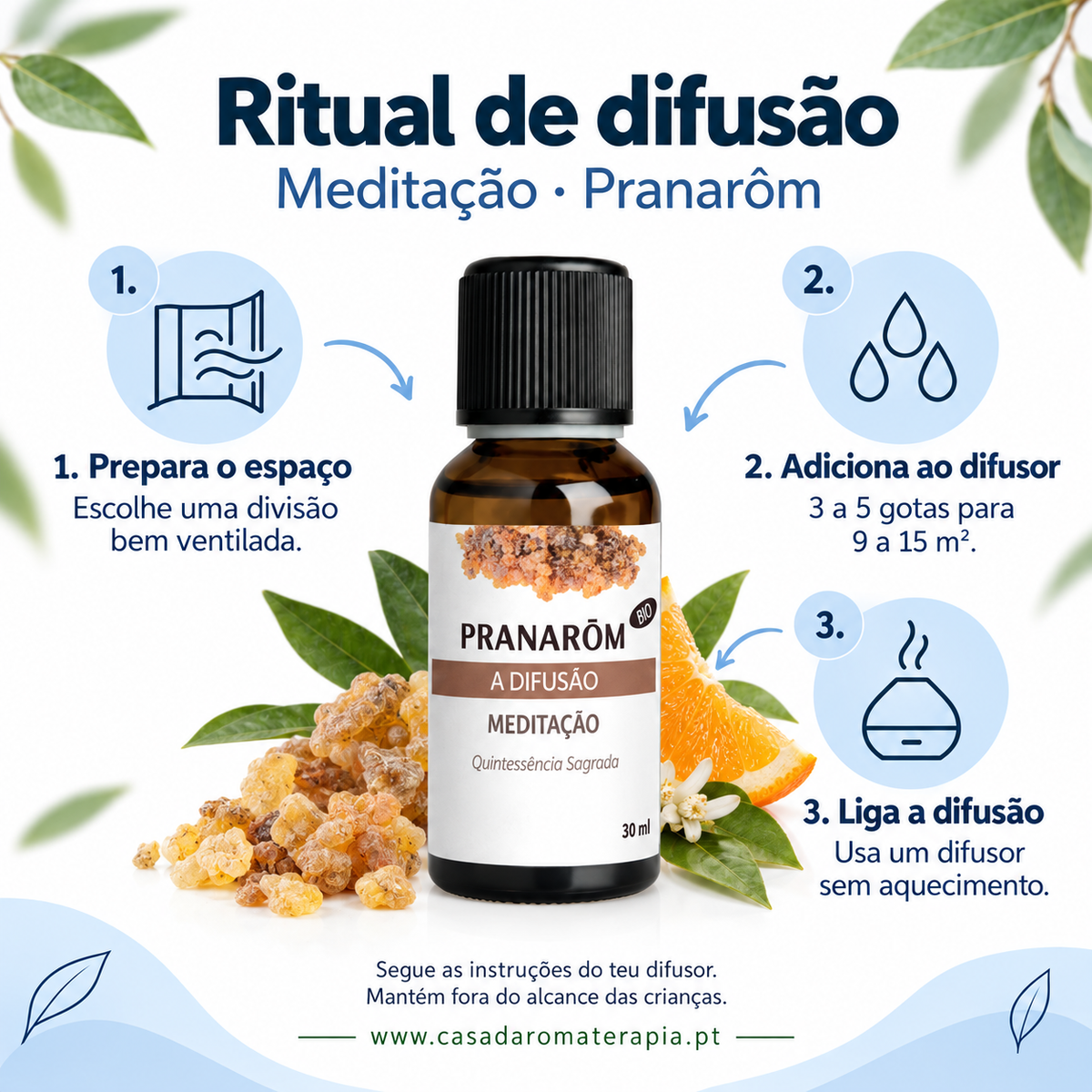 Óleos essenciais para difusor 30ml bio | Meditação Pranarôm