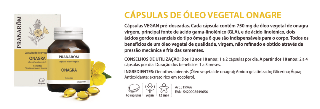 Cápsulas de Óleo Vegetal Onagra Oenothera biennis 60caps bio