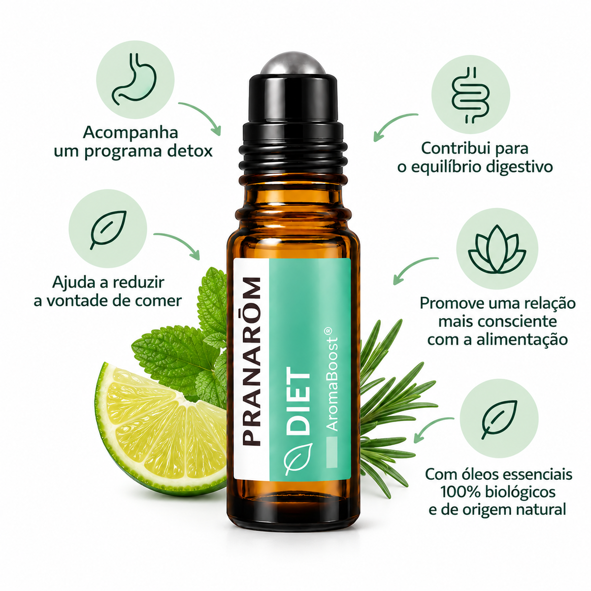 Roll-on Aromaboost Diet - Pranarôm 8 ml (Óleos Essenciais Bio)