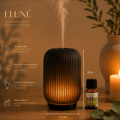 Difusor de Óleos Essenciais por Ultrassons Eluné - Vidro Fumado Texturado com Luz LED