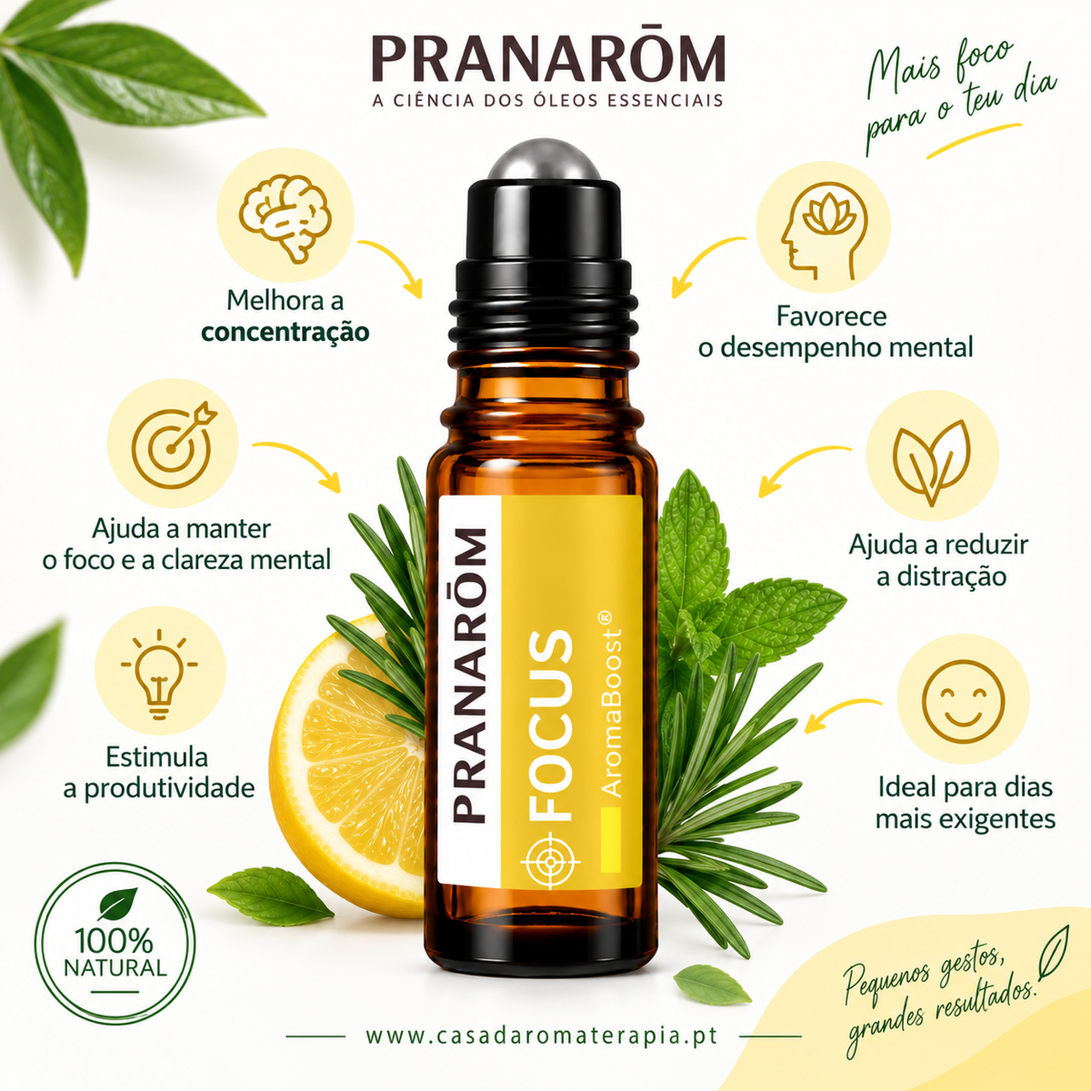 Roll-on Aromaboost Focus - Pranarôm 8 ml (Óleos Essenciais Bio)