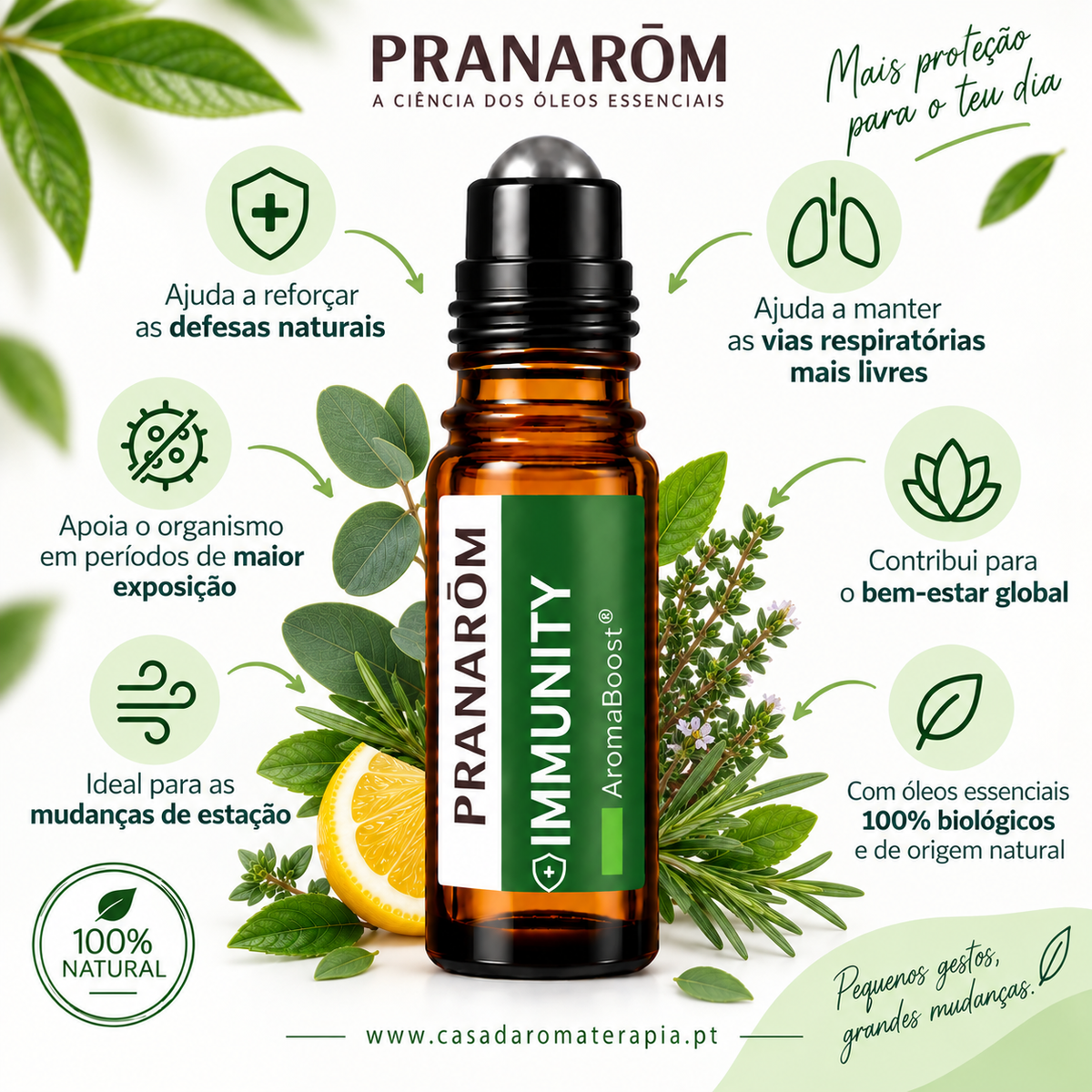 Roll-on Aromaboost Immunity - Pranarôm 8 ml (Óleos Essenciais Bio)