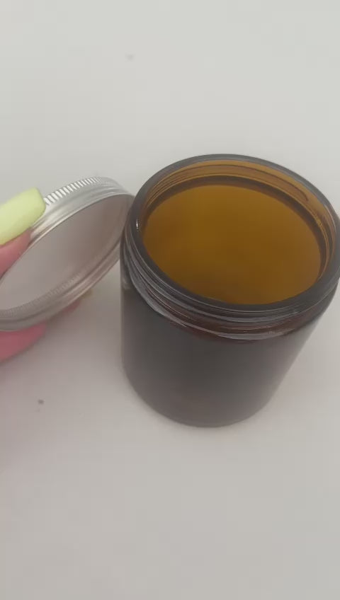Boião em vidro ambar 200ml c/ tampa inox