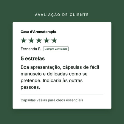 Avaliação de cliente 5 estrelas: Cápsulas vazias para óleos essenciais