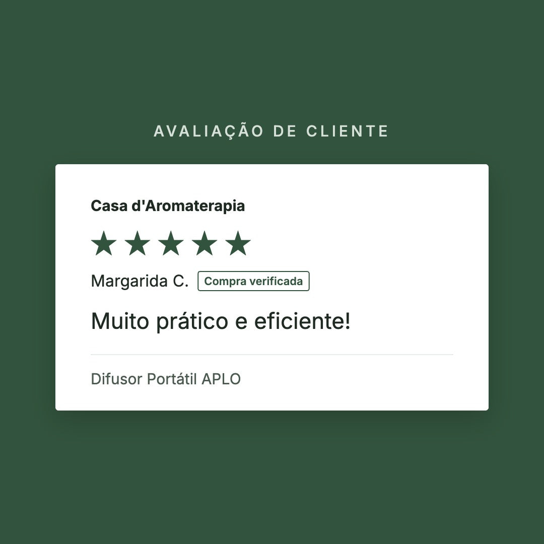 Avaliação de cliente 5 estrelas: Difusor Portátil APLO