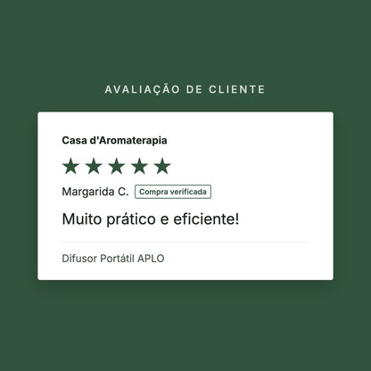 Avaliação de cliente 5 estrelas: Difusor Portátil APLO