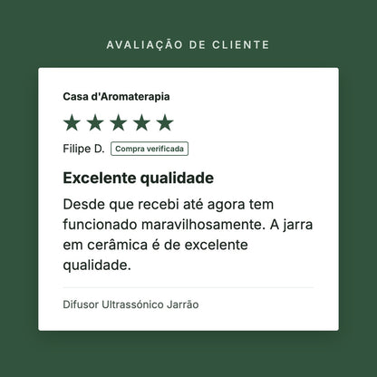 Avaliação de cliente 5 estrelas: Difusor Ultrassónico Jarrão