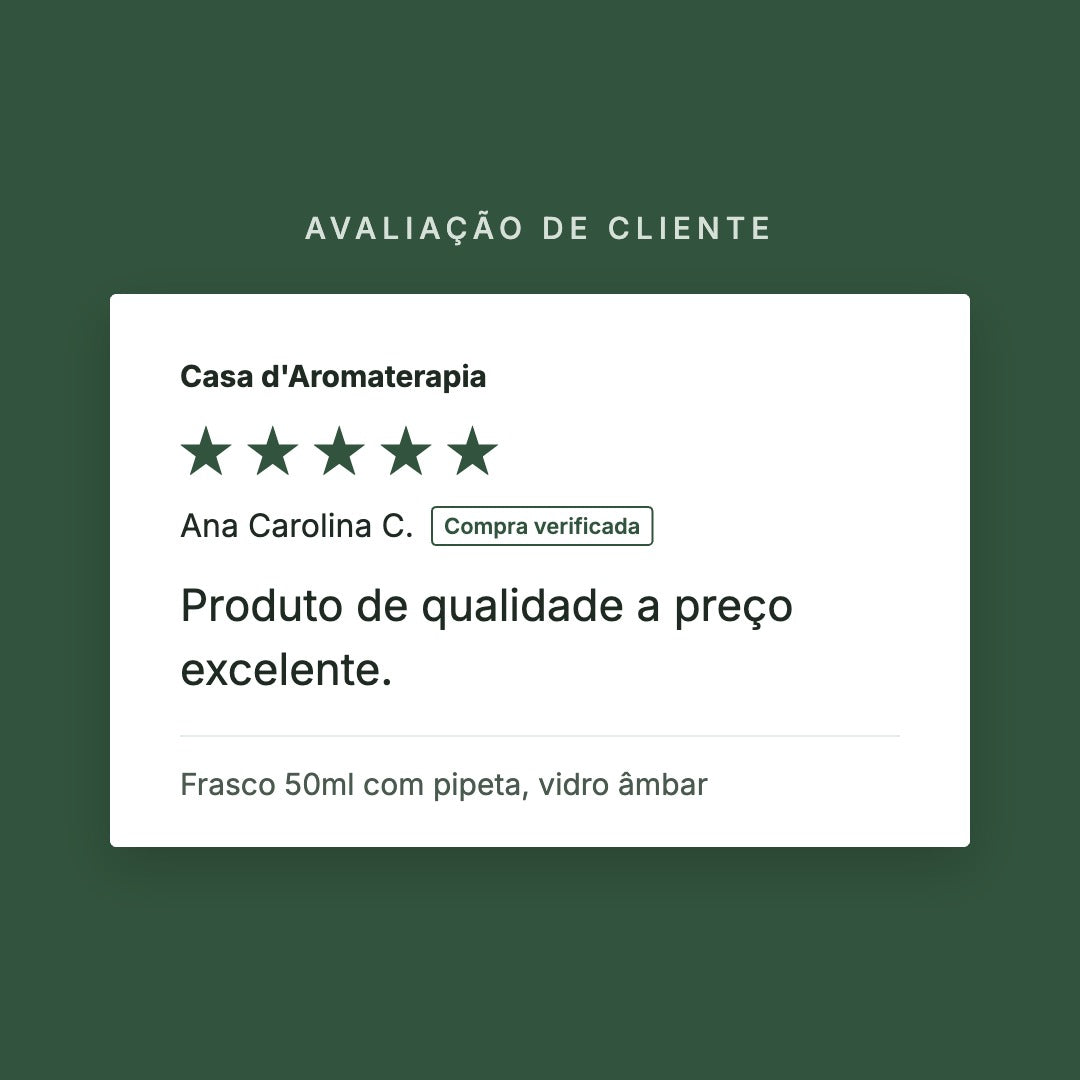 Avaliação de cliente 5 estrelas: Frasco 50ml com pipeta, vidro âmbar