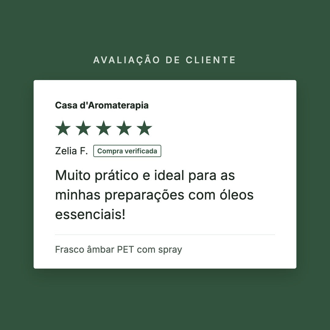 Avaliação de cliente 5 estrelas: Frasco âmbar PET com spray