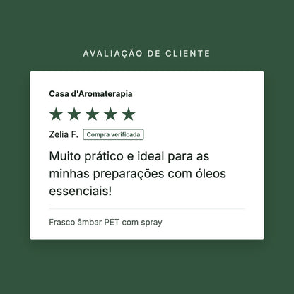 Avaliação de cliente 5 estrelas: Frasco âmbar PET com spray