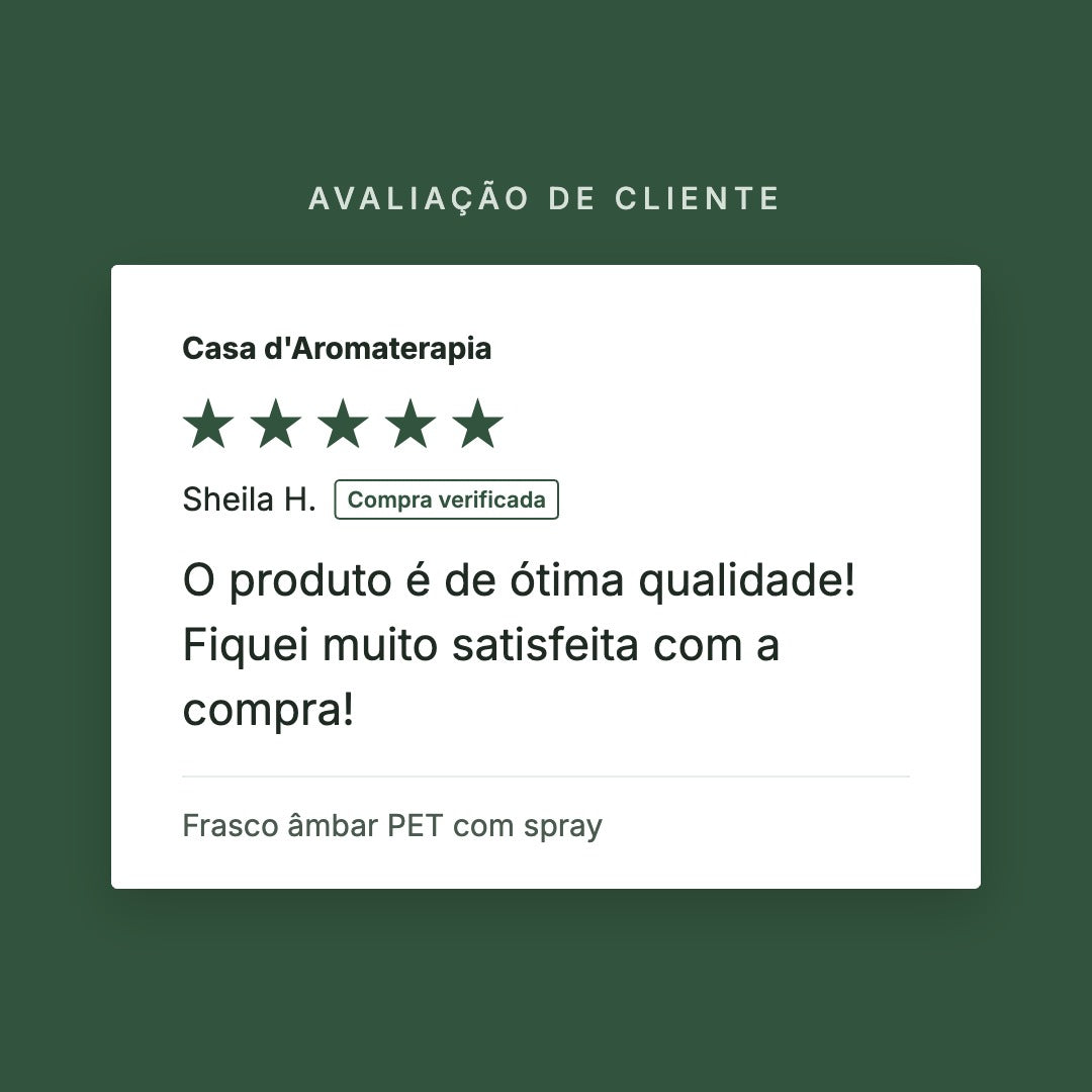 Avaliação de cliente 5 estrelas: Frasco âmbar PET com spray