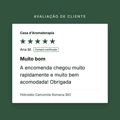 Avaliação de cliente 5 estrelas: Hidrolato Camomila Romana BIO