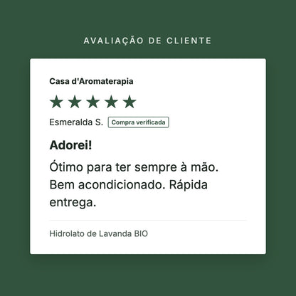 Avaliação de cliente 5 estrelas: Hidrolato de Lavanda BIO