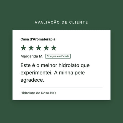 Avaliação de cliente 5 estrelas: Hidrolato de Rosa BIO
