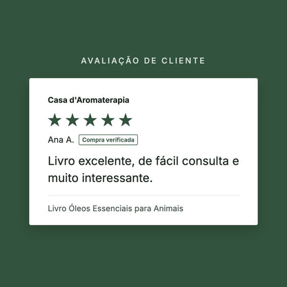 Avaliação de cliente 5 estrelas: Livro Óleos Essenciais para Animais