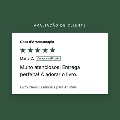 Avaliação de cliente 5 estrelas: Livro Óleos Essenciais para Animais