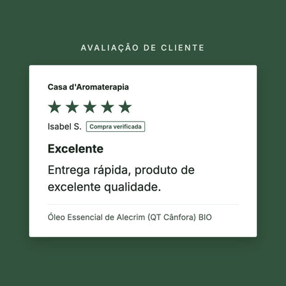 Avaliação de cliente 5 estrelas: Óleo Essencial de Alecrim (QT Cânfora) BIO