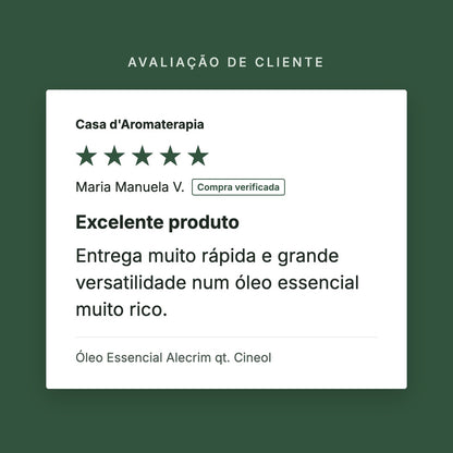 Avaliação de cliente 5 estrelas: Óleo Essencial Alecrim qt. Cineol