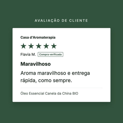 Avaliação de cliente 5 estrelas: Óleo Essencial Canela da China BIO