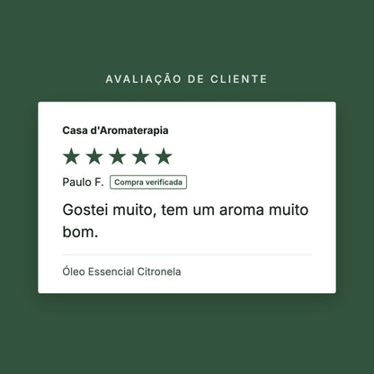 Avaliação de cliente 5 estrelas: Óleo Essencial Citronela