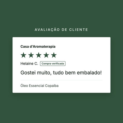 Avaliação de cliente 5 estrelas: Óleo Essencial Copaíba