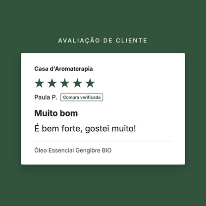 Avaliação de cliente 5 estrelas: Óleo Essencial Gengibre BIO