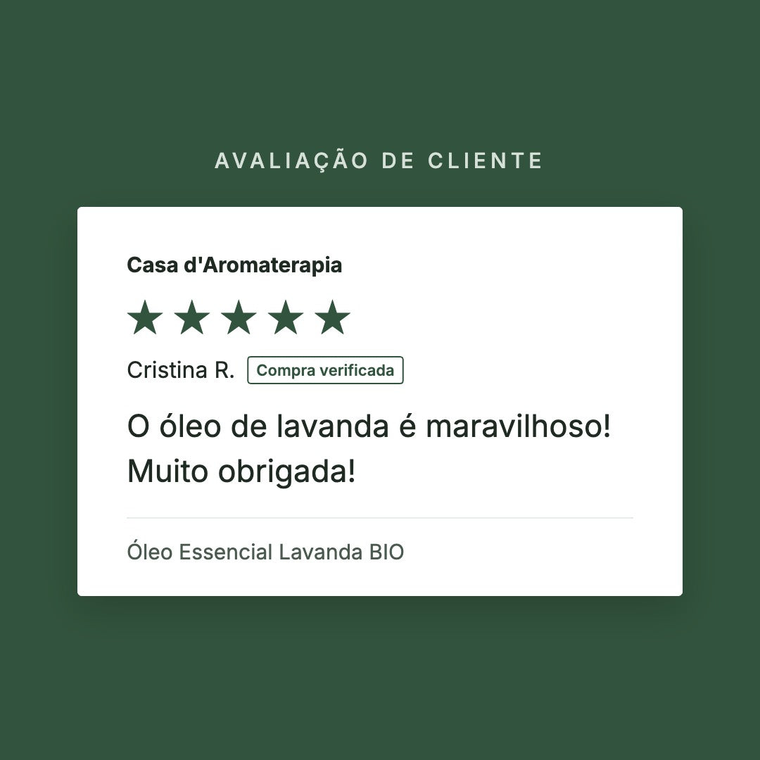 Avaliação de cliente 5 estrelas: Óleo Essencial Lavanda BIO