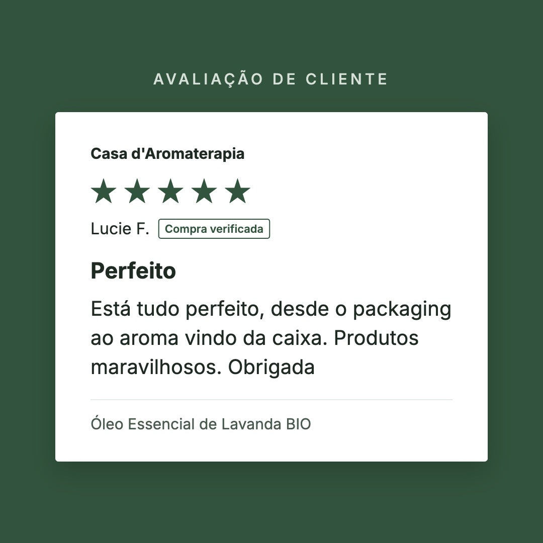 Avaliação de cliente 5 estrelas: Óleo Essencial de Lavanda BIO