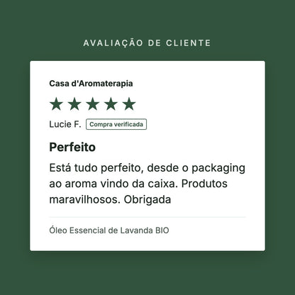 Avaliação de cliente 5 estrelas: Óleo Essencial de Lavanda BIO
