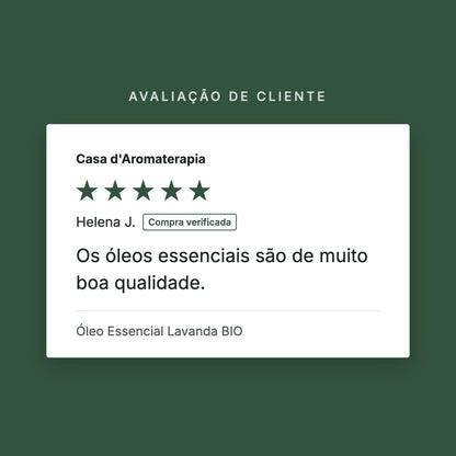 Avaliação de cliente 5 estrelas: Óleo Essencial Lavanda BIO