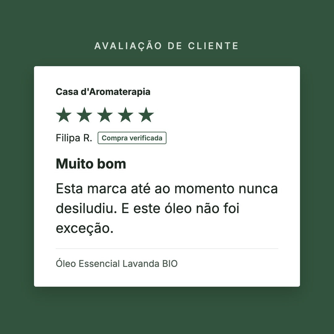 Avaliação de cliente 5 estrelas: Óleo Essencial Lavanda BIO
