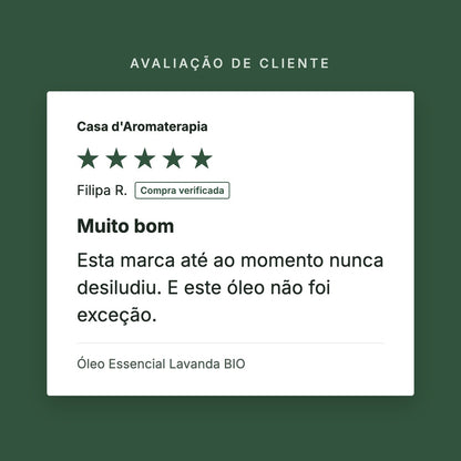 Avaliação de cliente 5 estrelas: Óleo Essencial Lavanda BIO