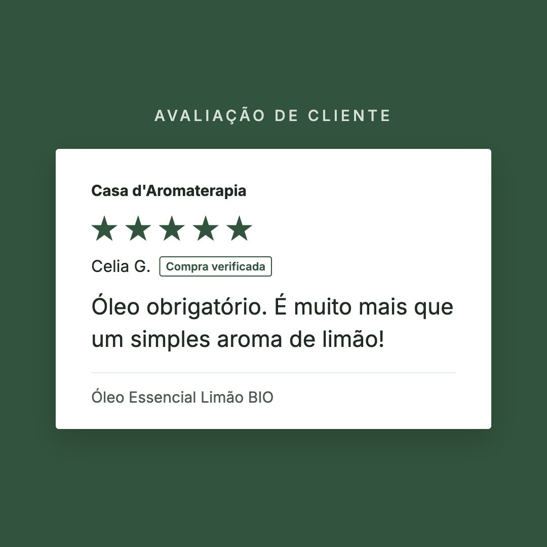 Avaliação de cliente 5 estrelas: Óleo Essencial Limão BIO