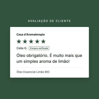 Avaliação de cliente 5 estrelas: Óleo Essencial Limão BIO